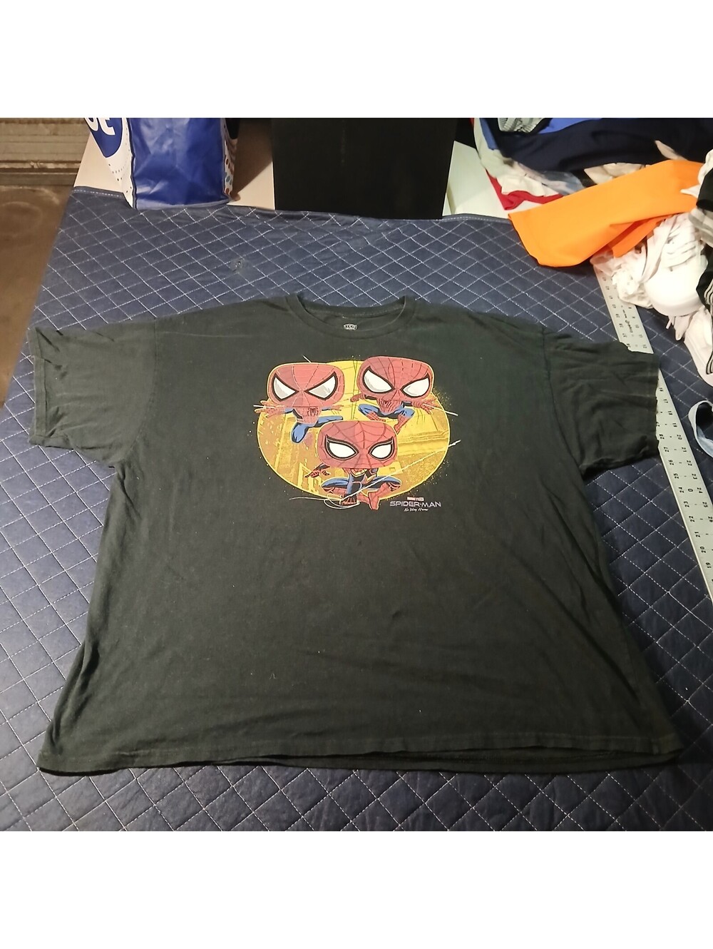 Spider-Man Graphic T-Shirt Black 3XL Short Sleeve Comic Cartoon Streetwear
